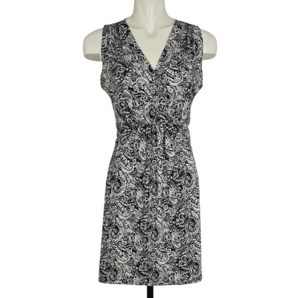 Reitmans Petites Women's Sleeveless Wrap V Neck Black Paisley Back Tie Size M